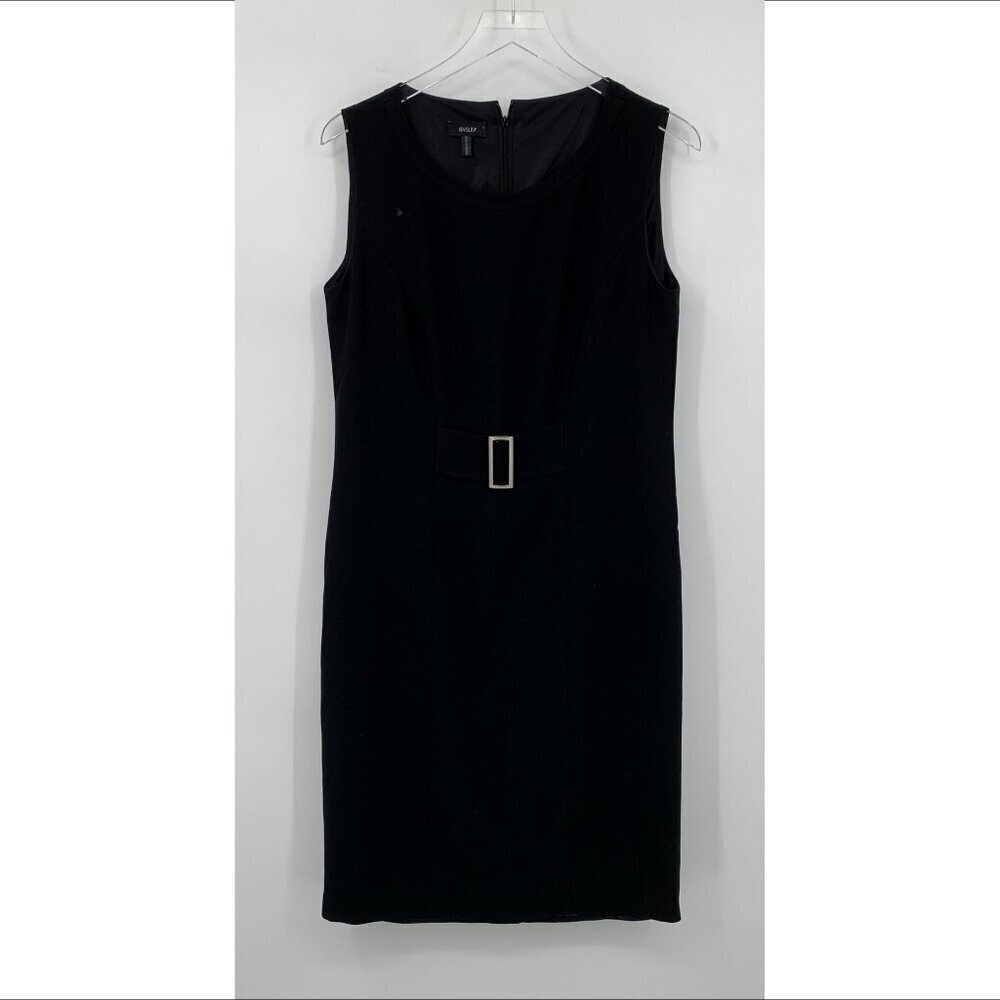 Basler shift dress black sleeveless silver belt LBD sheath elegant career 40 10